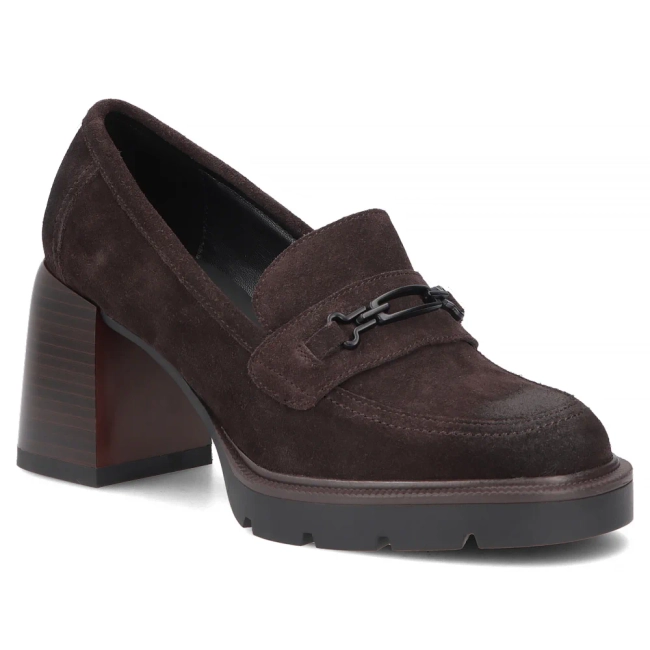 Hnědé kožené polobotky na podpatku Filippo DP8169/26 D BR