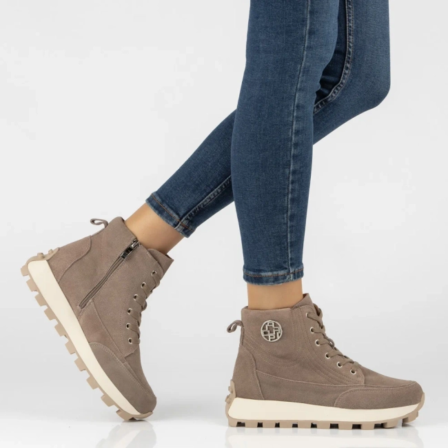 Taupe kožené kotníkové boty na platformě Filippo DBT7160/26 TP