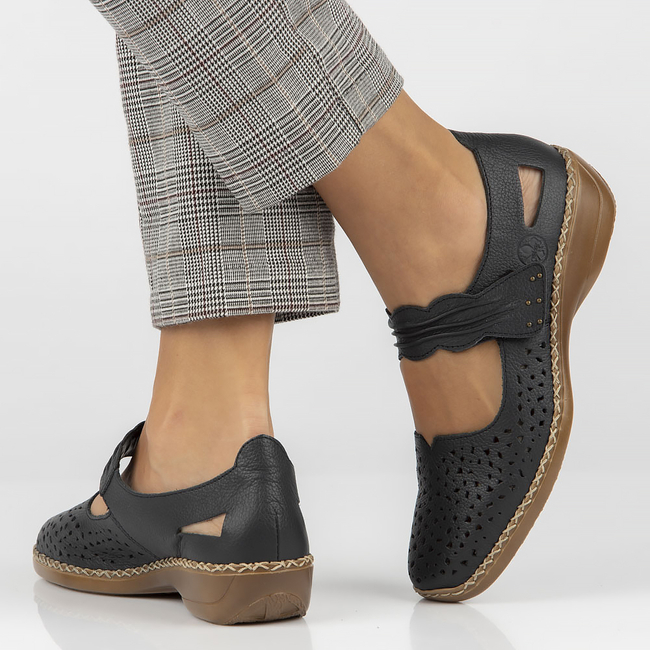 Modré kožené polobotky Rieker 41399-14