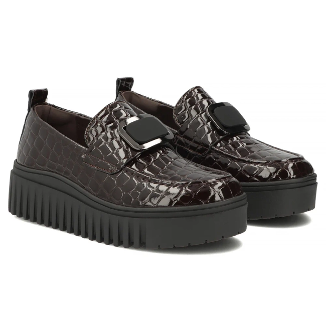 Hnědé kožené polobotky na platformě Filippo DP8269/26 BR CR