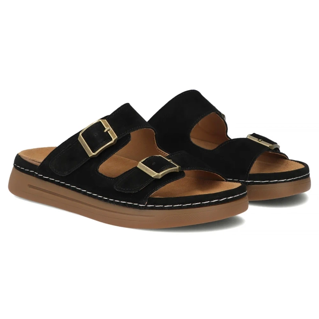 Černé kožené pantofle Filippo DK7802/26 BK