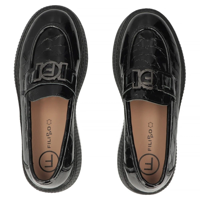 Černé kožené polobotky na platformě Filippo DP8294/26 BK