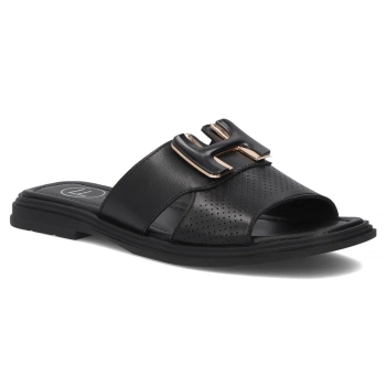 Černé kožené pantofle Filippo DK7756/26 BK
